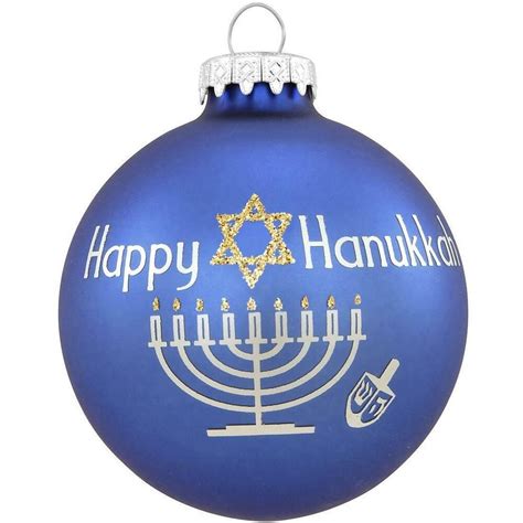 Happy Hanukkah Glass Ornament Blue Ball W Silver And Gold Glitter Menorah Dreidel Ebay In 2021