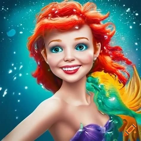 Portrait Of A Smiling Mermaid With Yellow And Red Hair In The Sea On