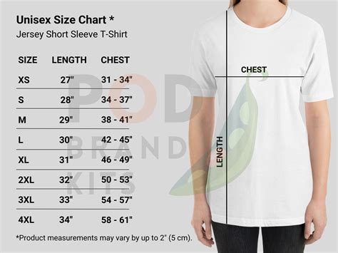 Bella Canvas 3001 Size Chart With Mockup T Shirt Sizing Chart Unisex Jersey Short Sleeve T