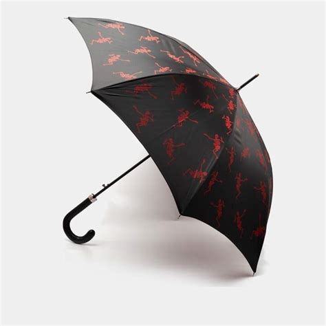 Alexander Mcqueen Black Dancing Skeleton Print Nylon Long Umbrella