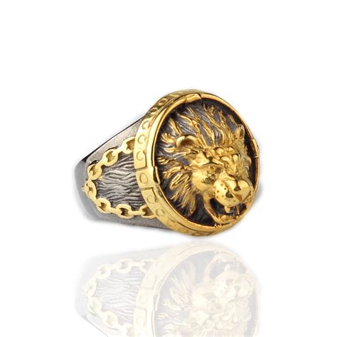 Buy Gold Lion Men Ring Zodiac Men Rings Gold Lion Head Men Ring