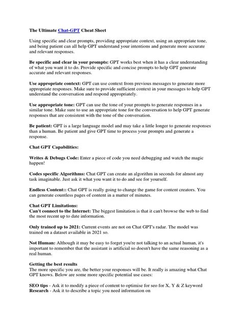 The Ultimate Chatgpt Cheat Sheet Pdf