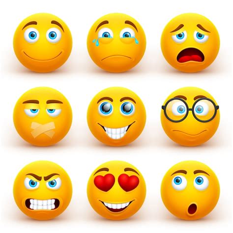 Conjunto De Emoticonos Amarillos 3d Iconos Sonrientes Divertidos De La