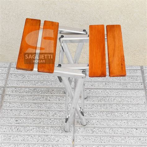 Combo Mesa Plegable Aluminio Madera 75x66 2 Bancos Balcon