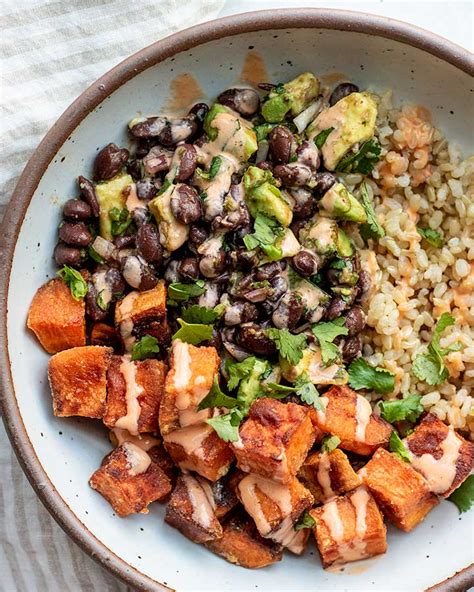 Crispy Roasted Sweet Potato Black Bean Bowl Plant Based Rd