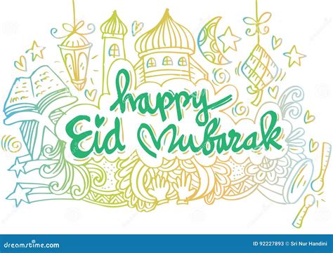 Happy Eid Mubarak Stock Vector Illustration Of Doodle