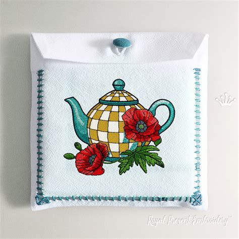 Teapot In An Orange Checkered Pattern With Poppies Royal Present