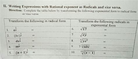 Solved Ii Writing Expressions With Rational Exponent As Radicals And