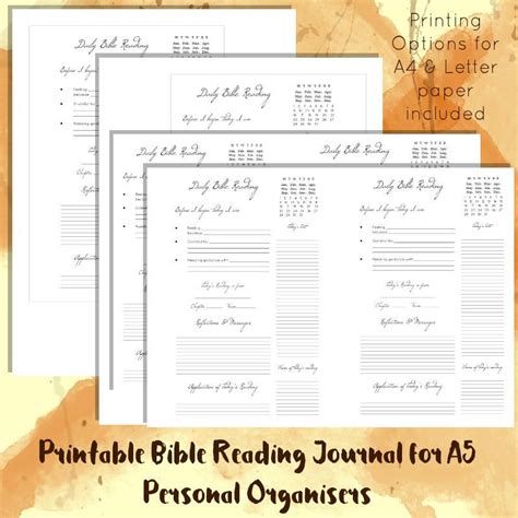 Printable Bible Reading Journal Pages Compatible With A5 Binders A4