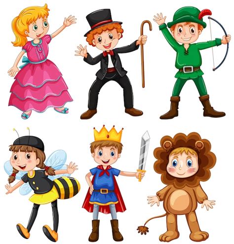 Boys And Girls In Fancy Costumes Free Vector
