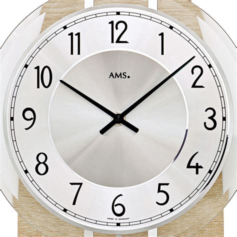 Ams Wanduhr Quarz Mit Pendel Oval Holz Sonoma Optik Mit Aluminium