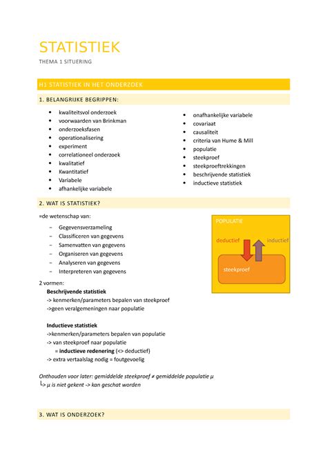 ST Samenvatting Juist STATISTIEK THEMA 1 SITUERING H1 STATISTIEK IN