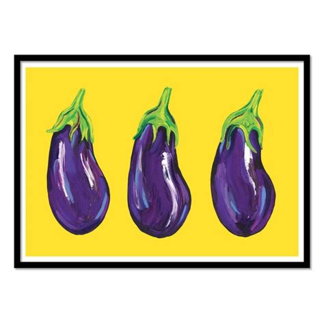 Art Poster Aubergines In Yellow Alice Straker Avec Cadre Noir 50