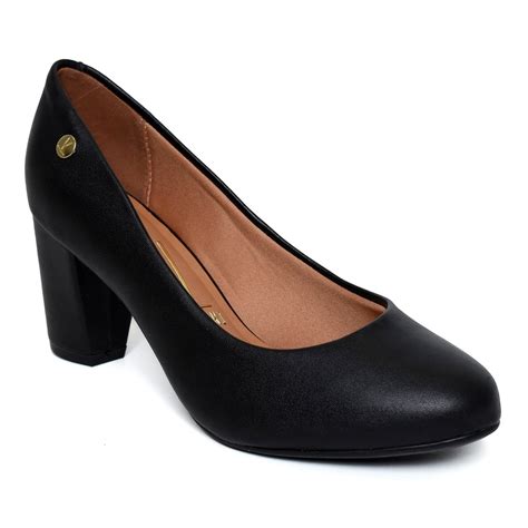 Scarpin Vizzano Salto Médio Bico Redondo Feminino Preto Preto