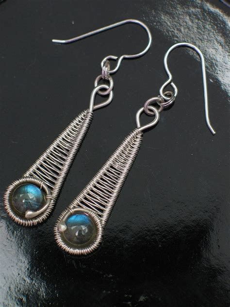 Rainbow Moonstone Silver Wire Wrap Earrings By PeacebirdStudio