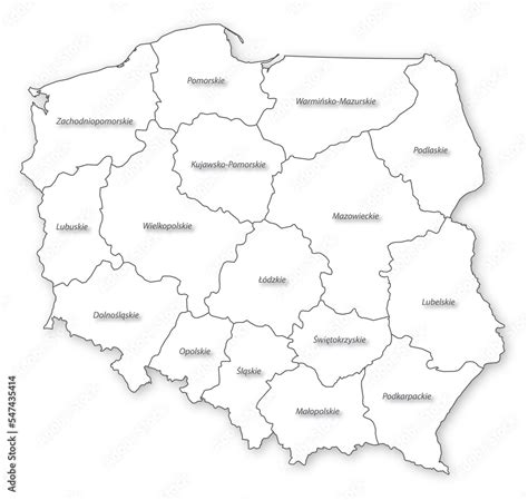 Simple Map Of Poland With Voivodeships Names Isolated With Transparent