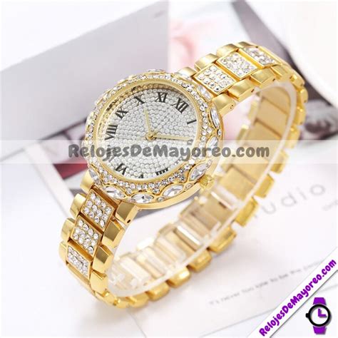 Reloj Diamantes Dorado Extensible Metal N Meros Romanos R Relojes