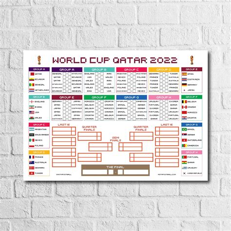 Retro World Cup Qatar 2022 Football Wall Chart FIFA World Cup