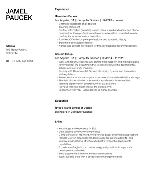 Computer Science Resume Samples Velvet Jobs