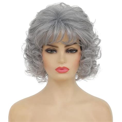 Amazon Swiking Short Grey Curly Women Wigs With Bangs Natural