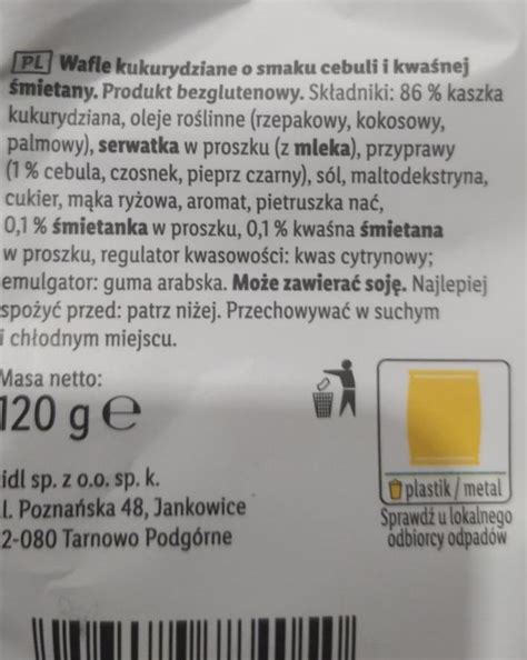 Wafle kukurydziane Cebula kwasna smietana Tastino калорійність