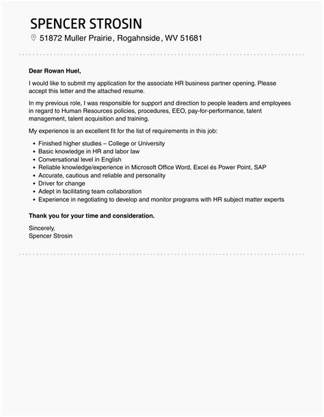 Associate Hr Business Partner Cover Letter Velvet Jobs