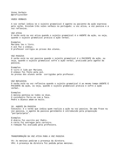 2024 Vozes Verbais Voz Ativa Voz Passiva E Voz Reflexiva Pdf