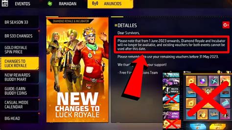 GARENA ELIMINA LA INCUBADORA Y DIAMANTE ROYALE EN FREE FIRE EL FIN