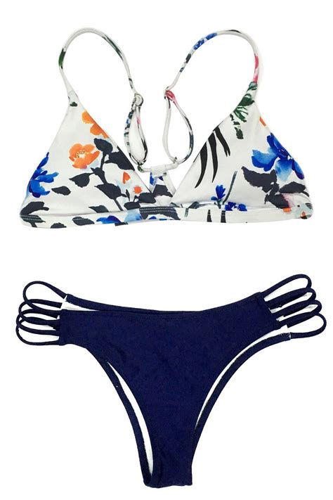 CUPSHE Women S Colorful Floral Print Strappy Padded Bikini Set Thong Sexy Swimwear Depilacion