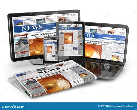 News. Media Concept. Laptop, Tablet Pc, Phone And Newspaper. Royalty ...