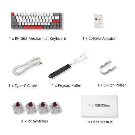 RK ROYAL KLUDGE RK G68 2.4Ghz Wireless/Bluetooth/Wired 65% Mechanical ...