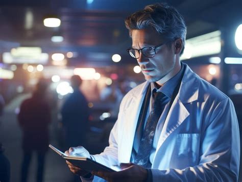 Premium Photo Focused Doctor Reviewing Medical Records On A Tablet In