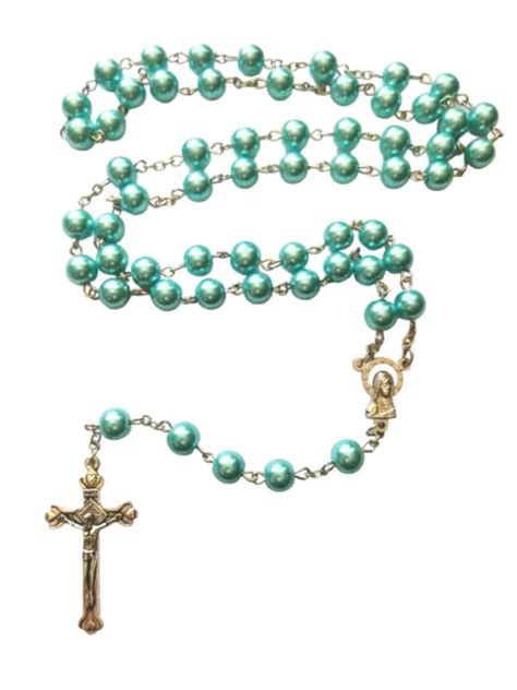 Bleu Clair Perle Effet Chapelet Perles D Cennie Catholique Mm Perles