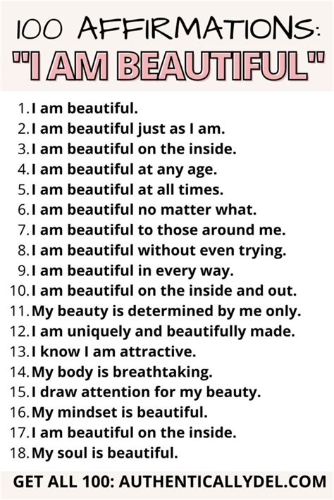 100 I Am Beautiful Affirmations For Confidence Authentically Del