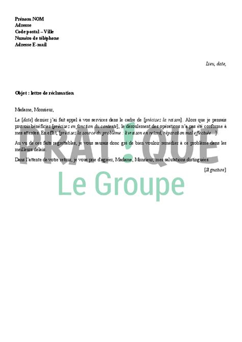 Lettre Type De R Clamation Pratique Fr