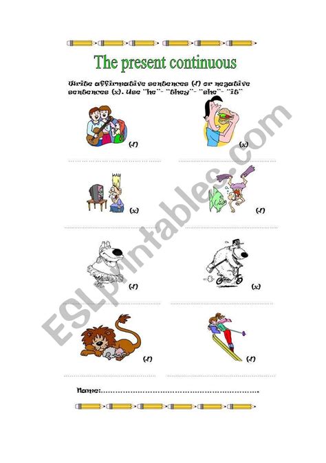 English Worksheets Present Continuous Affirmative And Negative Form