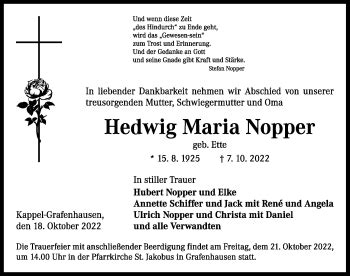 Traueranzeigen von Hedwig Maria Nopper Schwarzwälder Bote Trauer