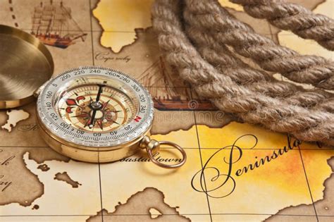 Compass And Rope On Map Stock Image Image Of Cartography 174321809