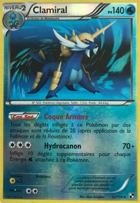 Clamiral reverse carte Pokémon 32 114 Pokémon Série Noir et Blanc