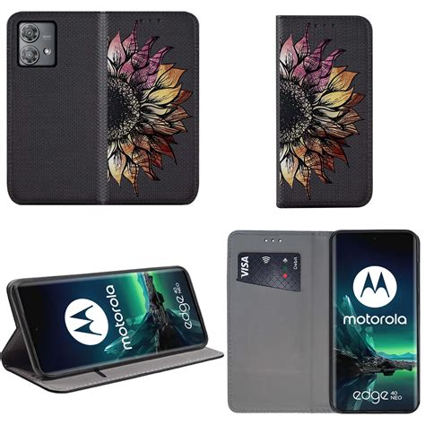 Etui Do Motorola Moto Edge 40 Neo Zamykane Malowane Wzor Kwiat