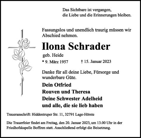 Traueranzeigen Von Ilona Schrader Lz Trauer