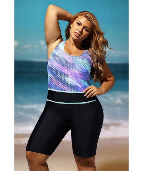 Women Plus Size Print One Piece Boyleg Athletic Wetsuits Swimsuit