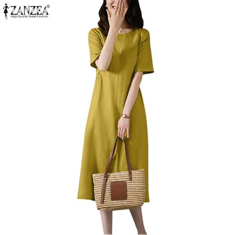 Zanzea Women Korean Daily Round Neck Short Sleeves Workplace Casual