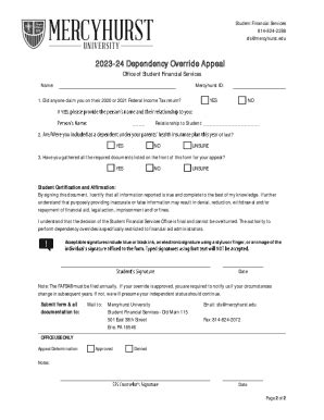 Fillable Online 2023 24 Dependency Override Appeal Form Fax Email Print