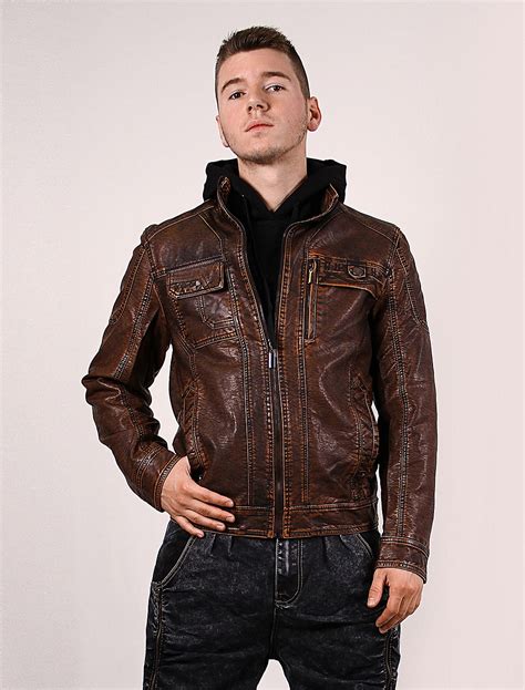 Veste homme Cuir marron Vintage fermeture à glissière lavable Biker