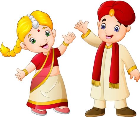 Premium Vector Cartoon Indian Couple Wearing Traditional Costumes