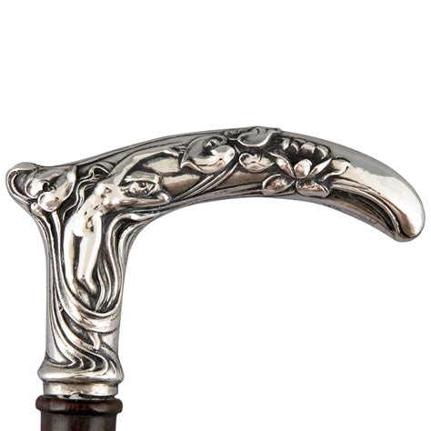 Art Nouveau Walking Stick Or Cane With Nude And Flowers Deconamic
