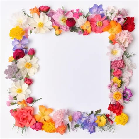 Premium AI Image Empty White Paper With Colorful Flowers Frame Border