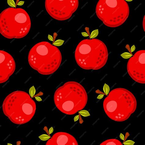 Premium Vector Red Cartoon Apple Fruit Seamless Pattern Isolated On