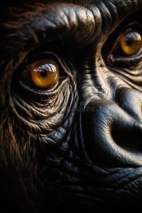 Close Up Of Monkey S Face With Very Large Yellow Eyes Generative Ai